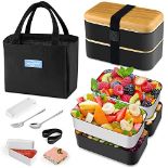HOLIPOT Bento Box Japanese Lunchbox 2 Tier Lunch Box with 4 Pcs Eco-Friendly PP & Stainless Steel C