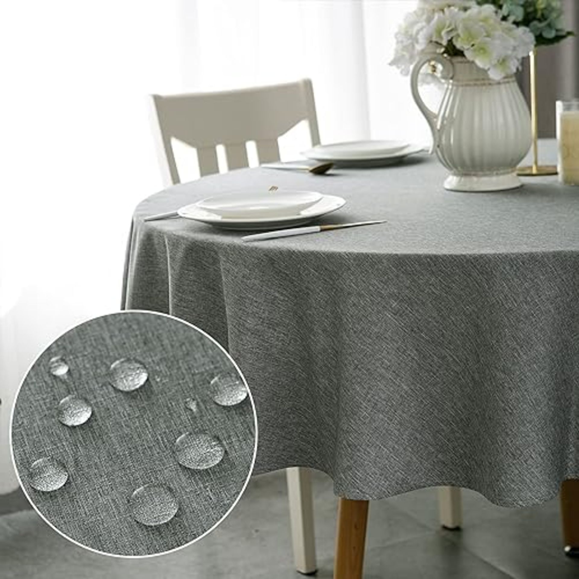 WELTRXE Round Table Cloth,120cm Diameter,Faux Linen Circular Tablecloth,Water Resistant Spill Proof