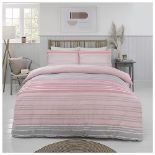 Sleepdown Duvet Cover Set - Blush Pink - Textured Stripe - Reversible Quilt Cover Easy Care Bed Lin