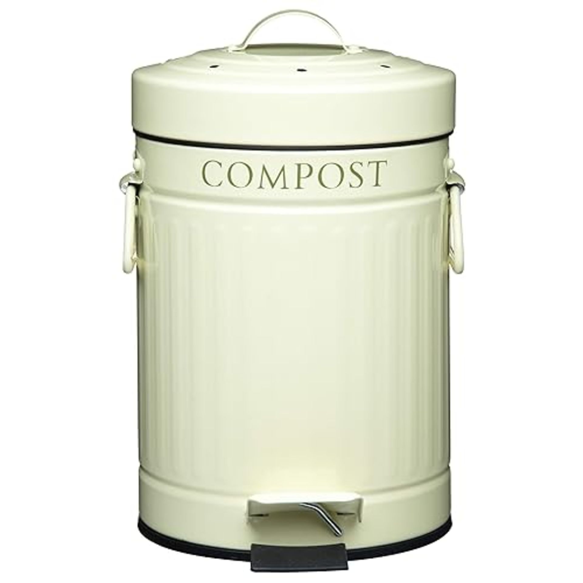 KitchenCraft KCCOMPBIN Kitchen Compost Bin with Pedal, Metal, 3 Litre, Cream