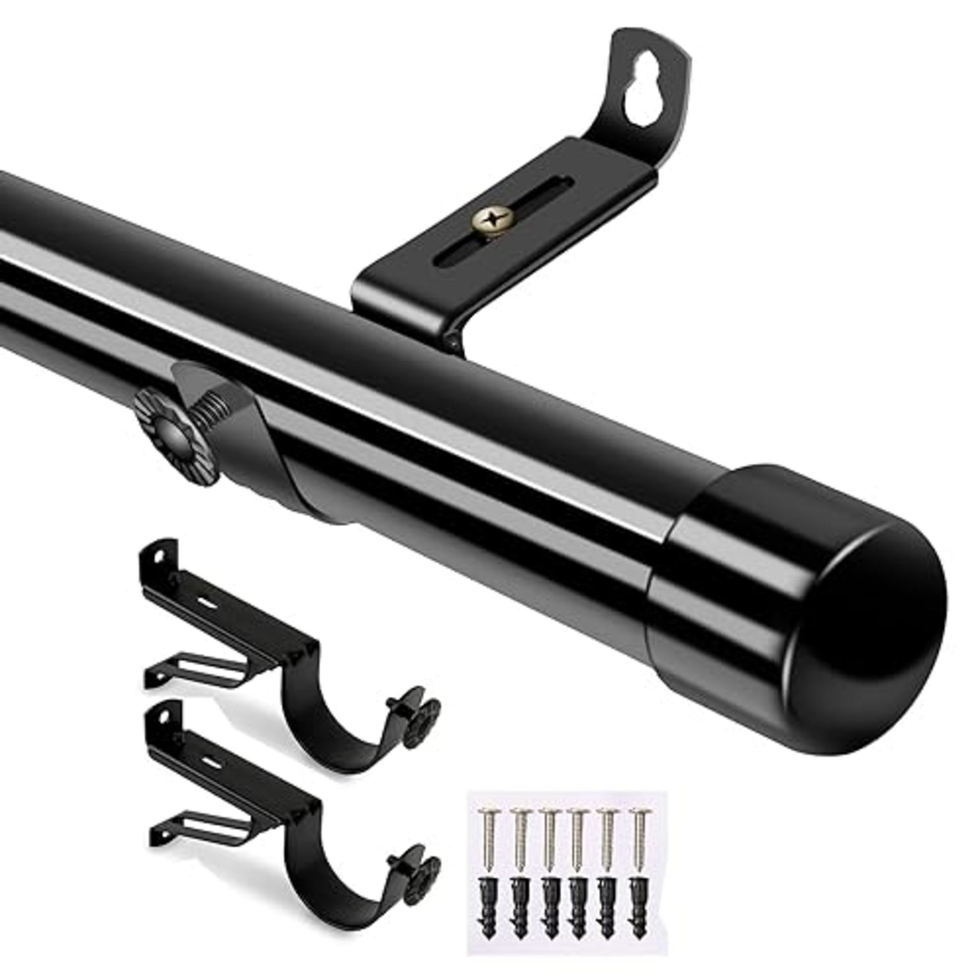 Curtain Poles, 28 mm/1.1 inch Black Window Pole Set Adjustable Fittings for Eyelet Curtains Door Ro