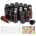 BENECREAT 24 Pack 10ml Brown Glass Essential Oil Bottles Refillable Container Kits with Plastic Dro