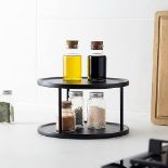 Navaris Two Tier Lazy Susan Storage Rack - Rotating Turntable Organiser for Kitchen Shelf Pantry Cu