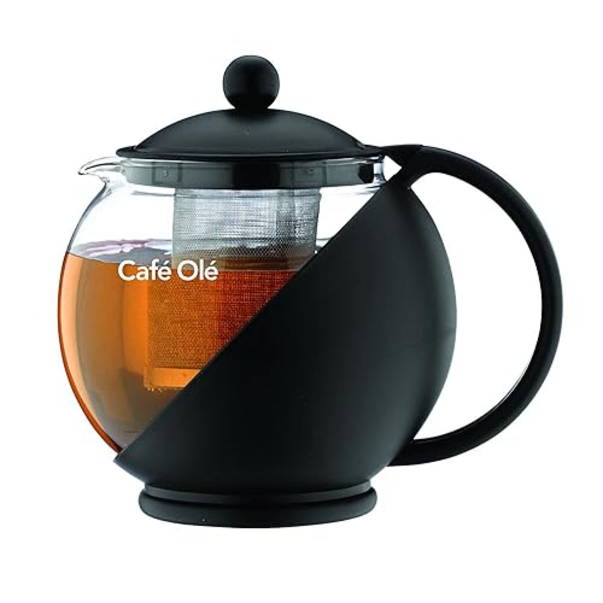 Caf? Ole CMP-07TP Everyday Round Tea Pot Infuser Basket Glass Teapot Loose Leaf 700 ml/24 oz, Blac