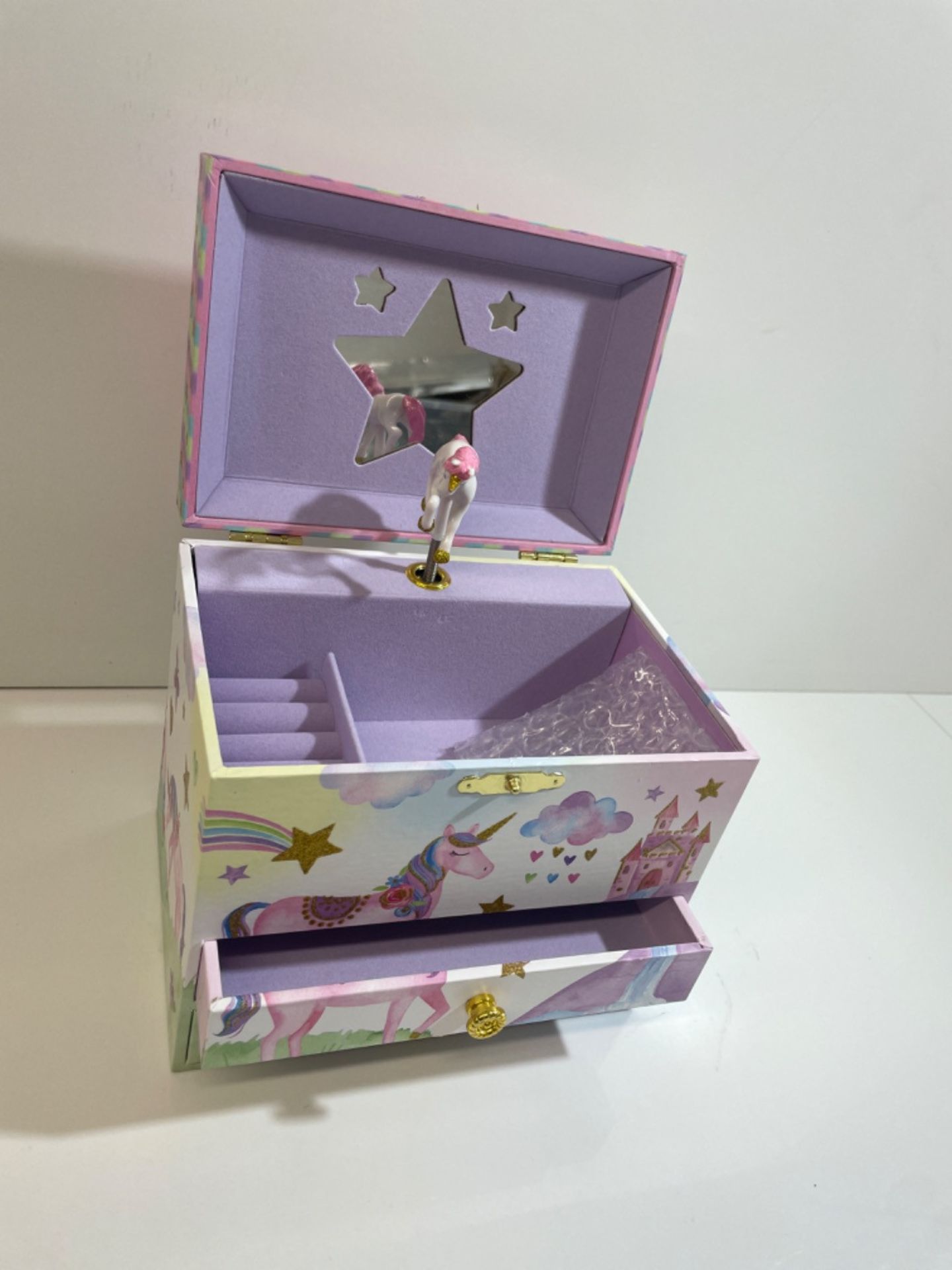 Jewelkeeper Unicorn Jewellery Box for Girls with 2 Pull-out Drawers, Glitter Rainbow and Stars Unic - Image 3 of 3