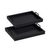 BIGLUFU Wooden Serving Trays Set of 2, Food Tray with Handles for Breakfast, Rectangular Serving Tr