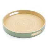 Dehaus? Stylish Wooden Bamboo Tray - Sage Green Large - Luxury Round Wood Lap Trays for Eating Din