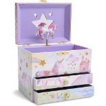 Jewelkeeper Unicorn Jewellery Box for Girls with 2 Pull-out Drawers, Glitter Rainbow and Stars Unic