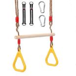 Trapeze bar,Morwealth Multifunctional Children's Wooden Trapeze Swing with Plastic Rings Gymnastics