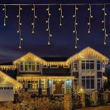 200 LEDs Icicle Lights Outdoor with Timer, LEDYA 7.5m/24.61ft Christmas Warm White Fairy Lights Plu