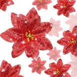 Boao 24 Pieces Glitter Christmas Flowers Artificial Christmas Poinsettia Wedding Xmas Tree Ornament