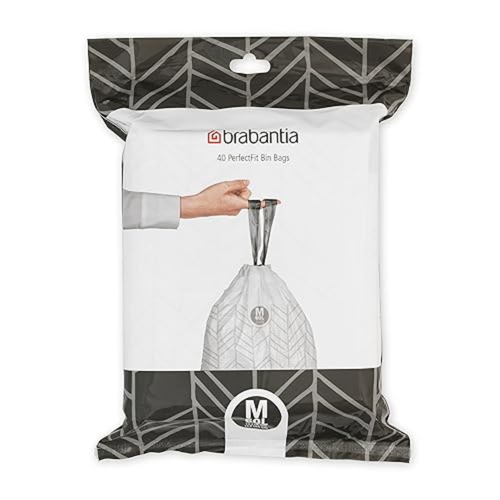 Brabantia 138829 PerfectFit Bin Liners (Size M/60 Litre) Thick Plastic Trash Bags with Tie Tape Dra