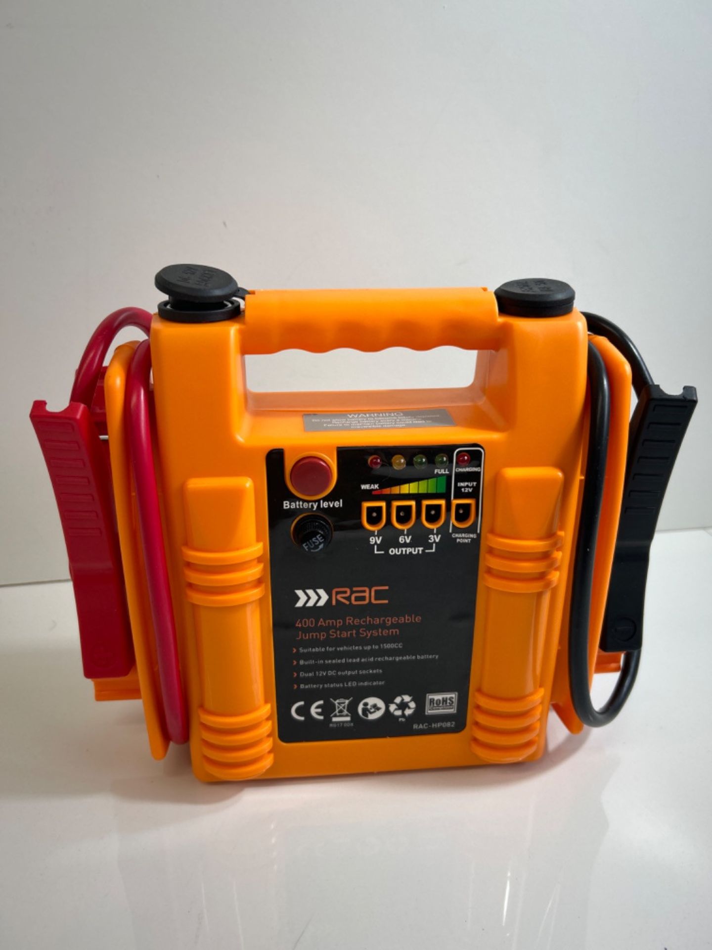 RAC 400 Amp Rechargeable Jump Start System HP082 - For Car Batteries up to 1500cc, Orange/Red,desig - Image 2 of 3