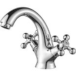 Ibergrif Lucca, Dual Lever Traditional Basin Mixer, Vintage Bathroom Tap, Chrome