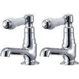 Hapilife DT20E Basin Pair Victoria Traditional Bathroom Sink Taps Mixers Ceramic Lever, Chrome & Wh