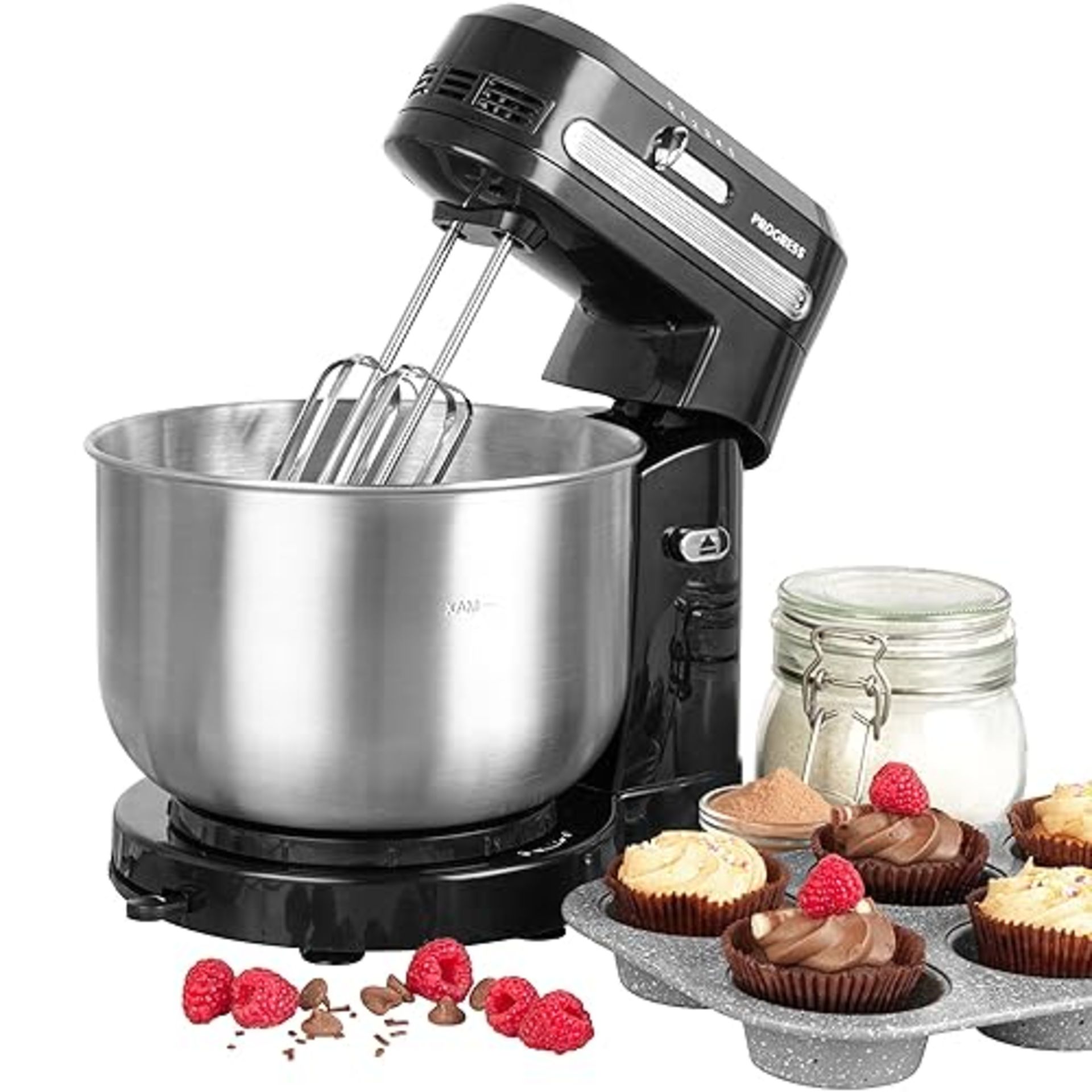 Progress EK4470P Electric Stand Mixer - 3.5L Rotating Stainless Steel Mixing Bowl, 5 Speeds, Includ