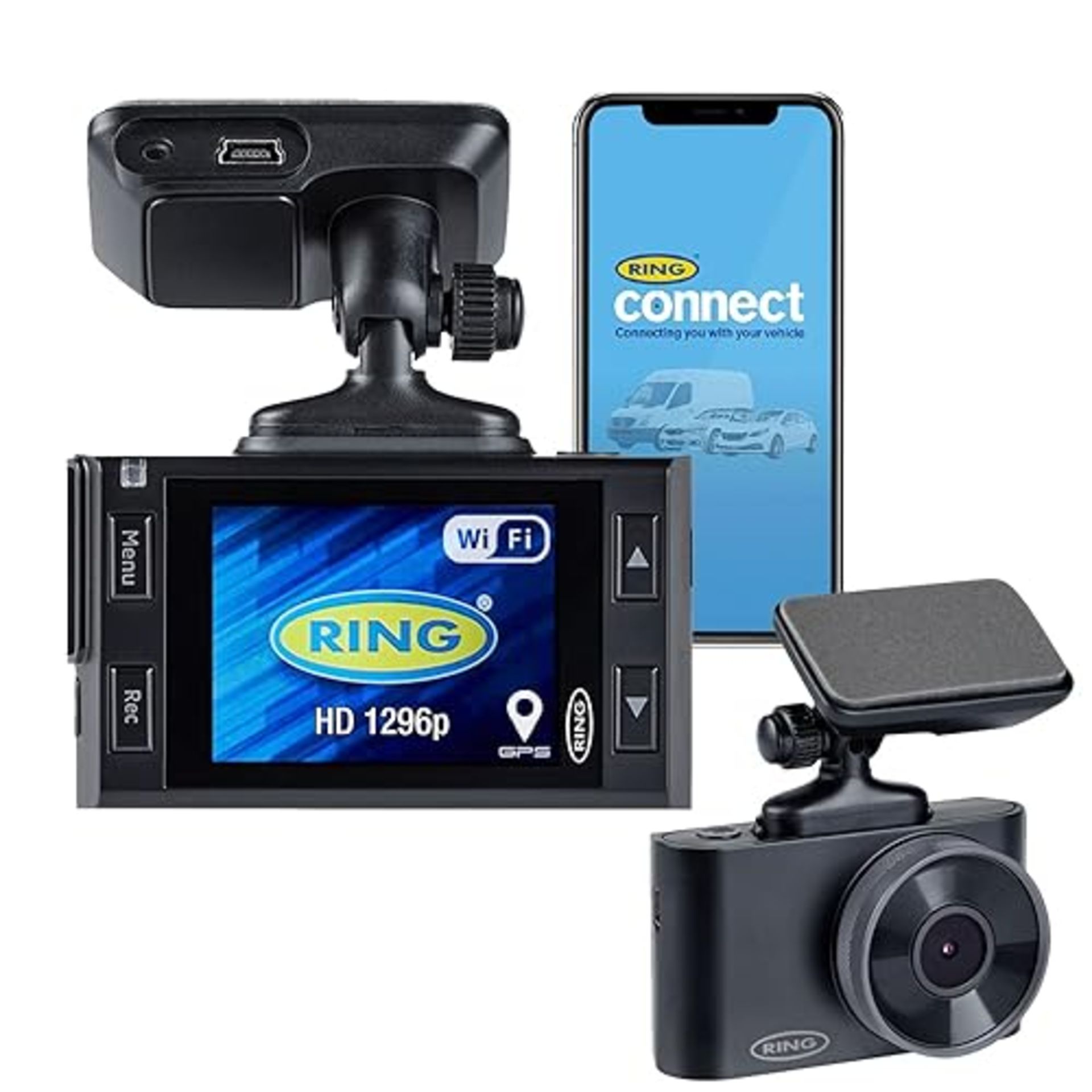 Ring Automotive - RSDC3000 Smart Dash Cam with GPS WiFi Full HD 1296p 30fps 2" Screen G-Sensor Ring
