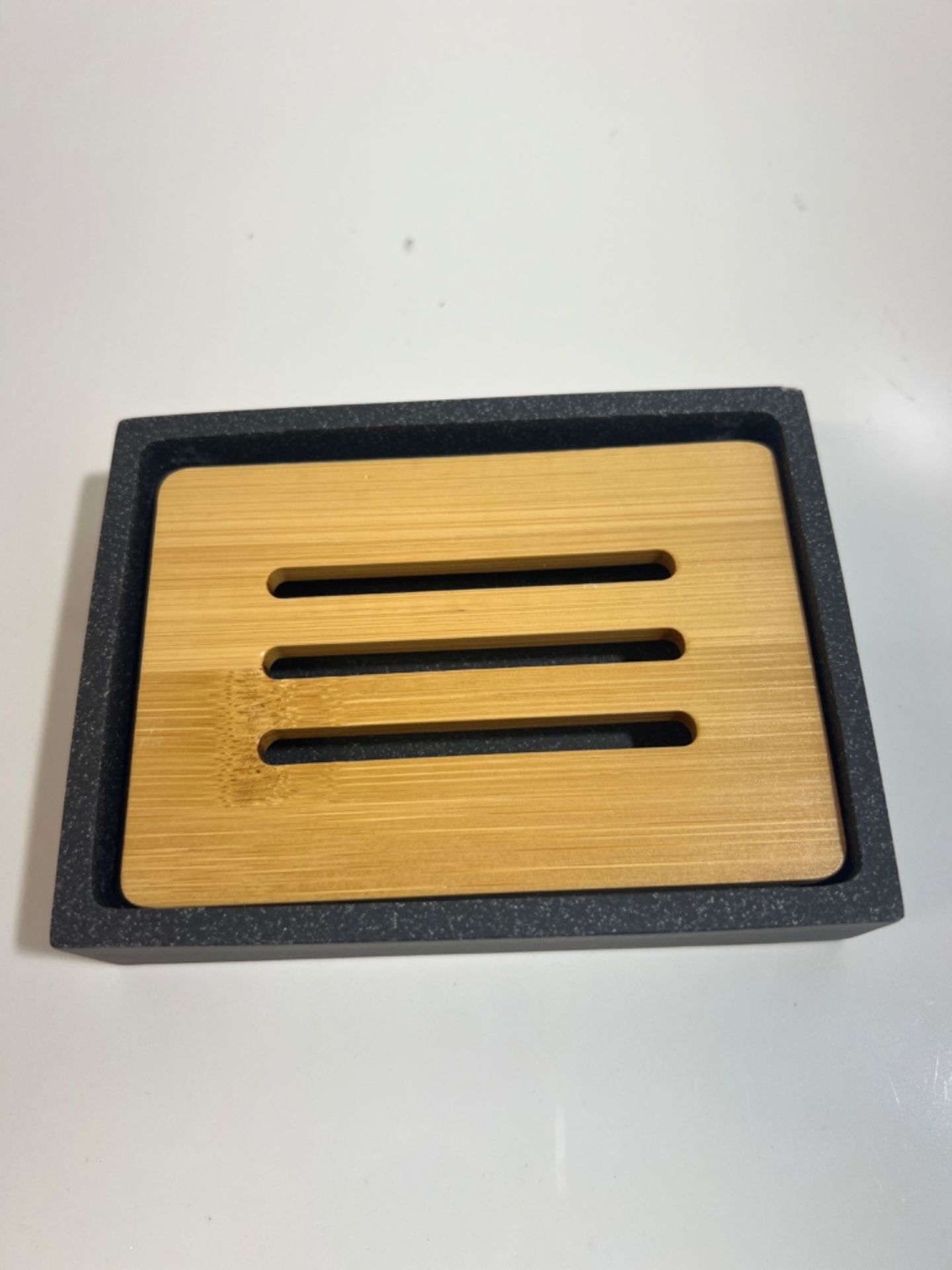 Luxspire Soap Dish Tray, Resin Soap Dish, Bamboo Soap Bar Holder Box for Shower Kitchen Sink, Doubl - Image 3 of 3