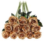 Tifuly 12 PCS Artificial Roses, 19.68'' Single Long Stem Fake Rose Silk Bridal Wedding Bouquet Real