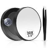 MIYADIVA 30X Magnifying Mirror, Small Magnifying Mirror with Suction Cup and Tweezers, As a Travel 