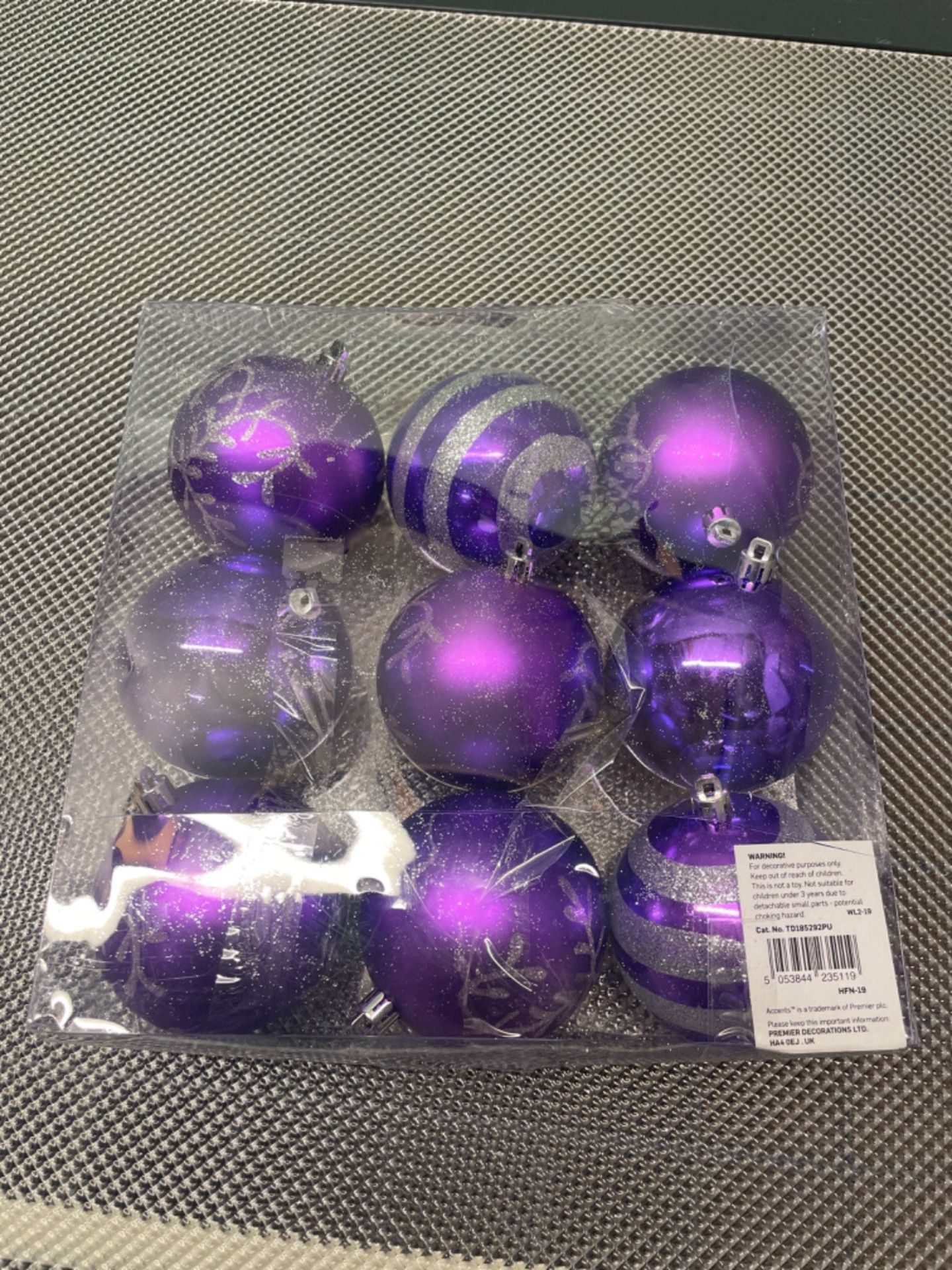 Christmas Tree Decoration - 9 Pack 80mm Baubles - Purple - Image 2 of 3