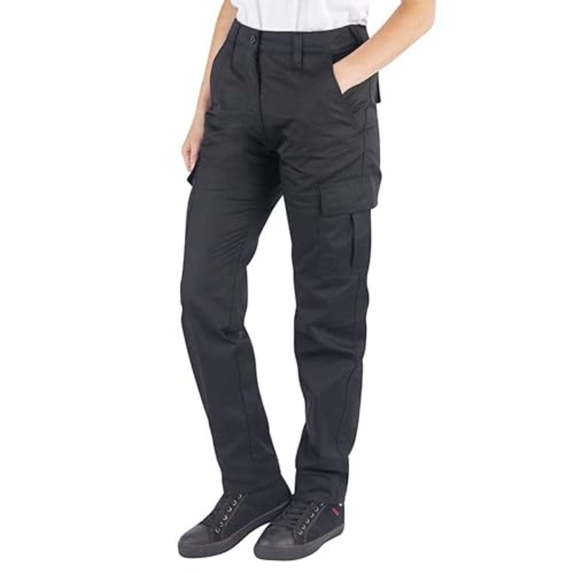 Lee Cooper Ladies Heavy Duty Easy Care Multi Pocket Work Safety Classic Cargo Pants Trousers, Black