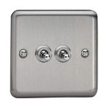 Varilight 2-Gang 10A 1- or 2-Way Toggle Light Switch Matt Chrome XST2, 86x86x36mm