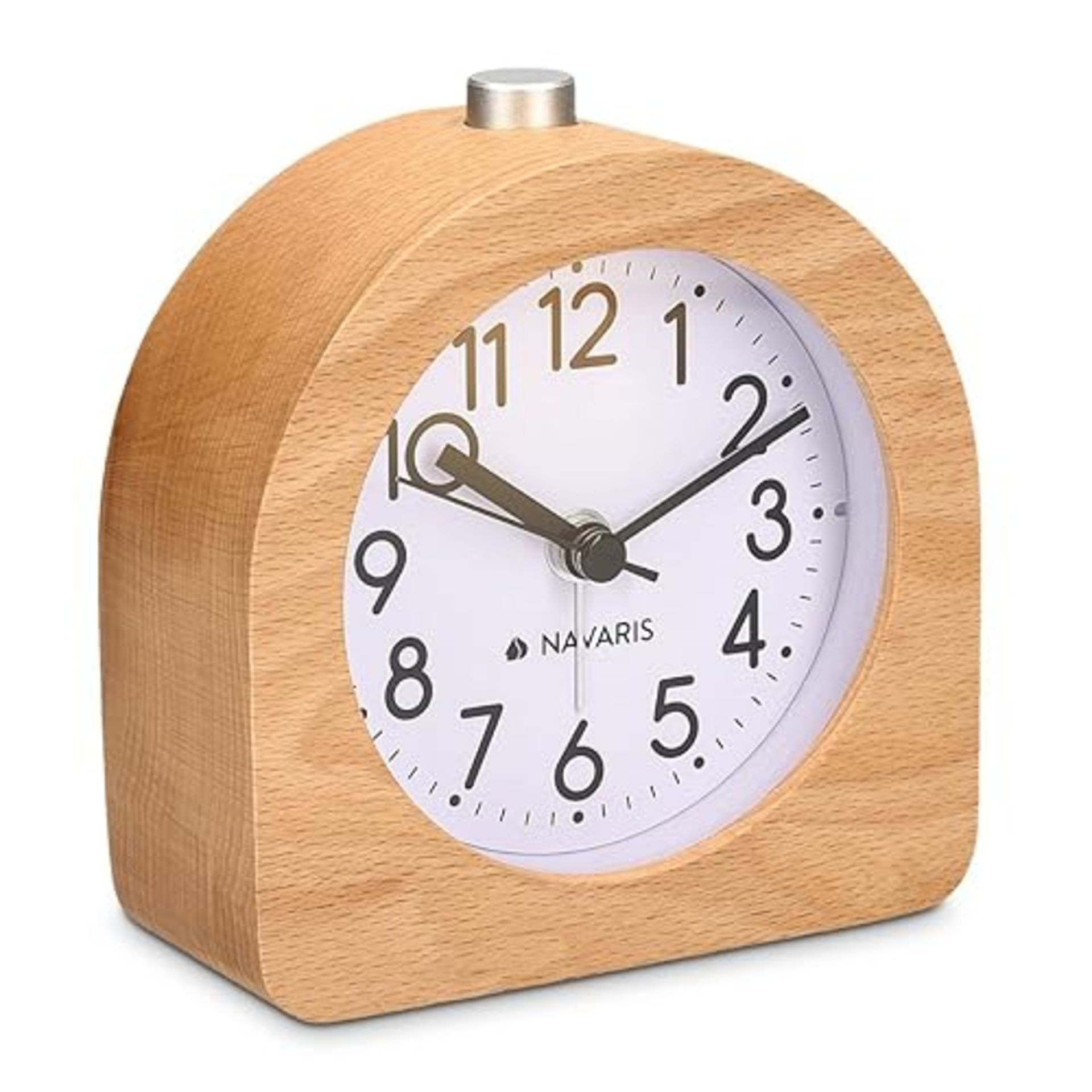 Navaris Wooden Bedside Alarm Clock - Analogue Table Clock w/Retro Design Snooze Function & Light - 