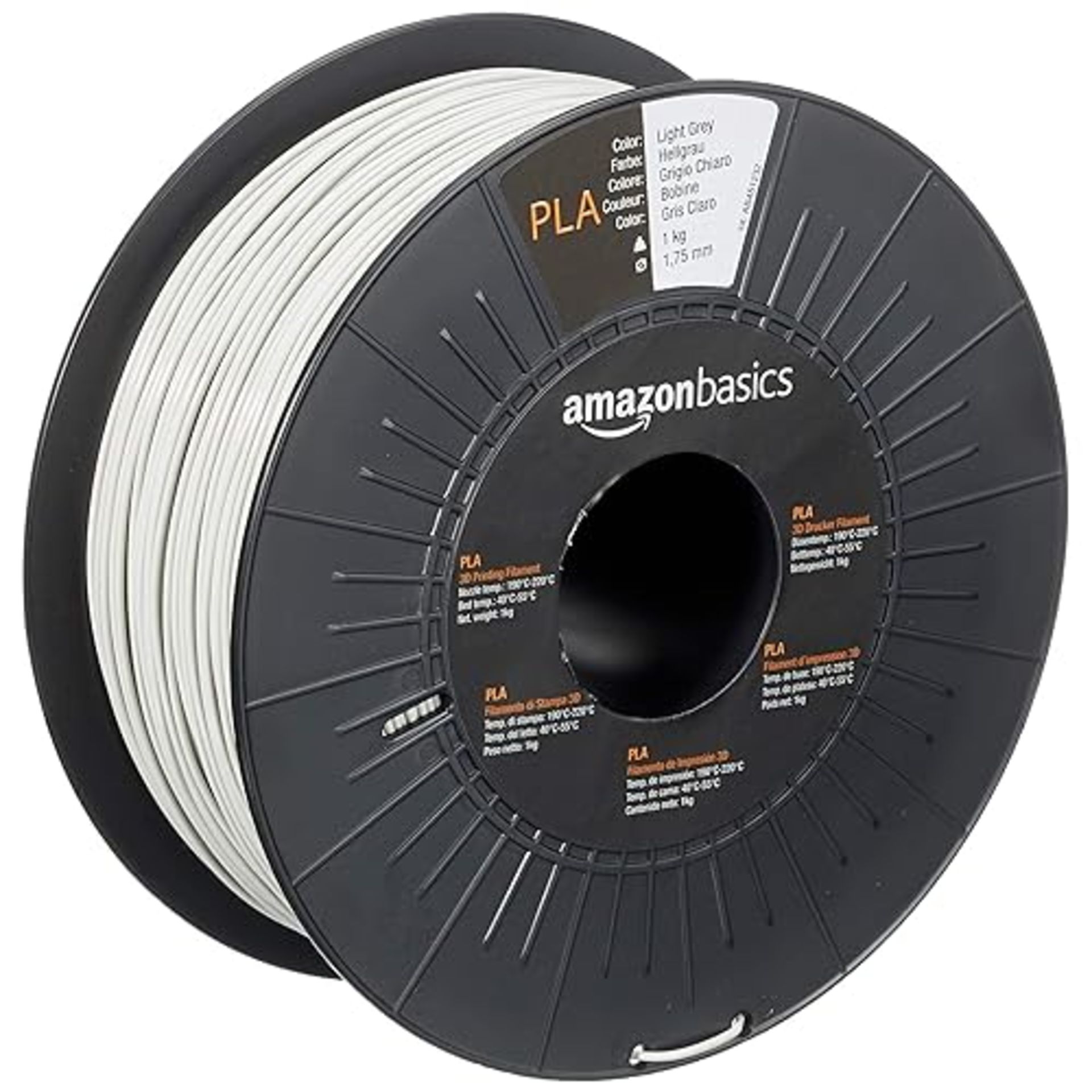 Amazon Basics PLA 3D Printer Filament, 1.75 mm, Light Grey , 1 kg Spool