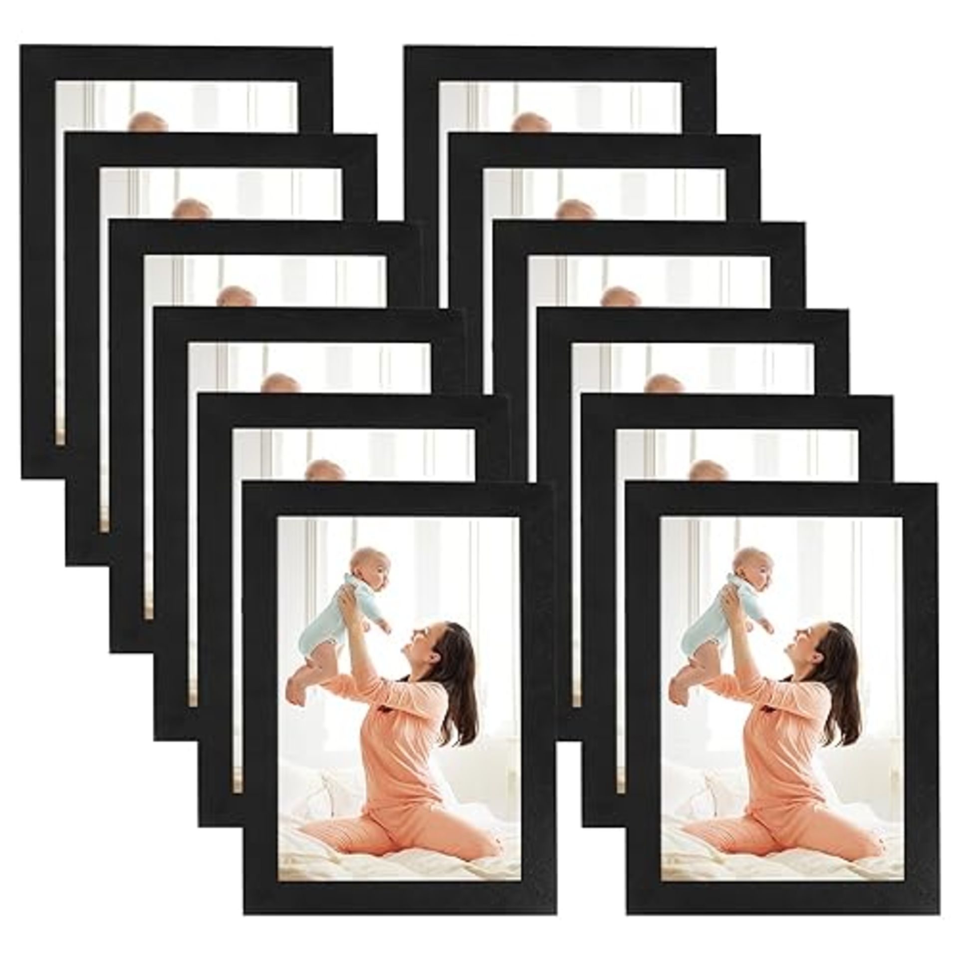 RLAVBL 4x6 Picture Frames Set of 12, Black Magnetic Photo Frame with Self Adhesive Backing for Wind
