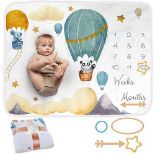 Baby Milestone Blanket | Monthly Photo Mat for Newborn Boy or Girl, Unisex | Balloon Theme | Person