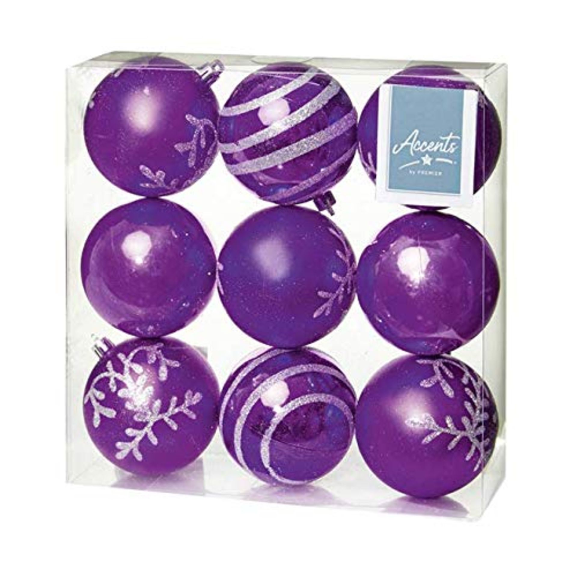 Christmas Tree Decoration - 9 Pack 80mm Baubles - Purple
