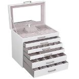 SONGMICS Jewellery Box, Jewellery Organiser, Large Jewellery case, with 6 Layers and 5 Drawers, Whi