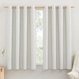 PONY DANCE 100% Blackout Curtains for Living Room - Off White Thermal Faux Linen Eyelet Curtains Su