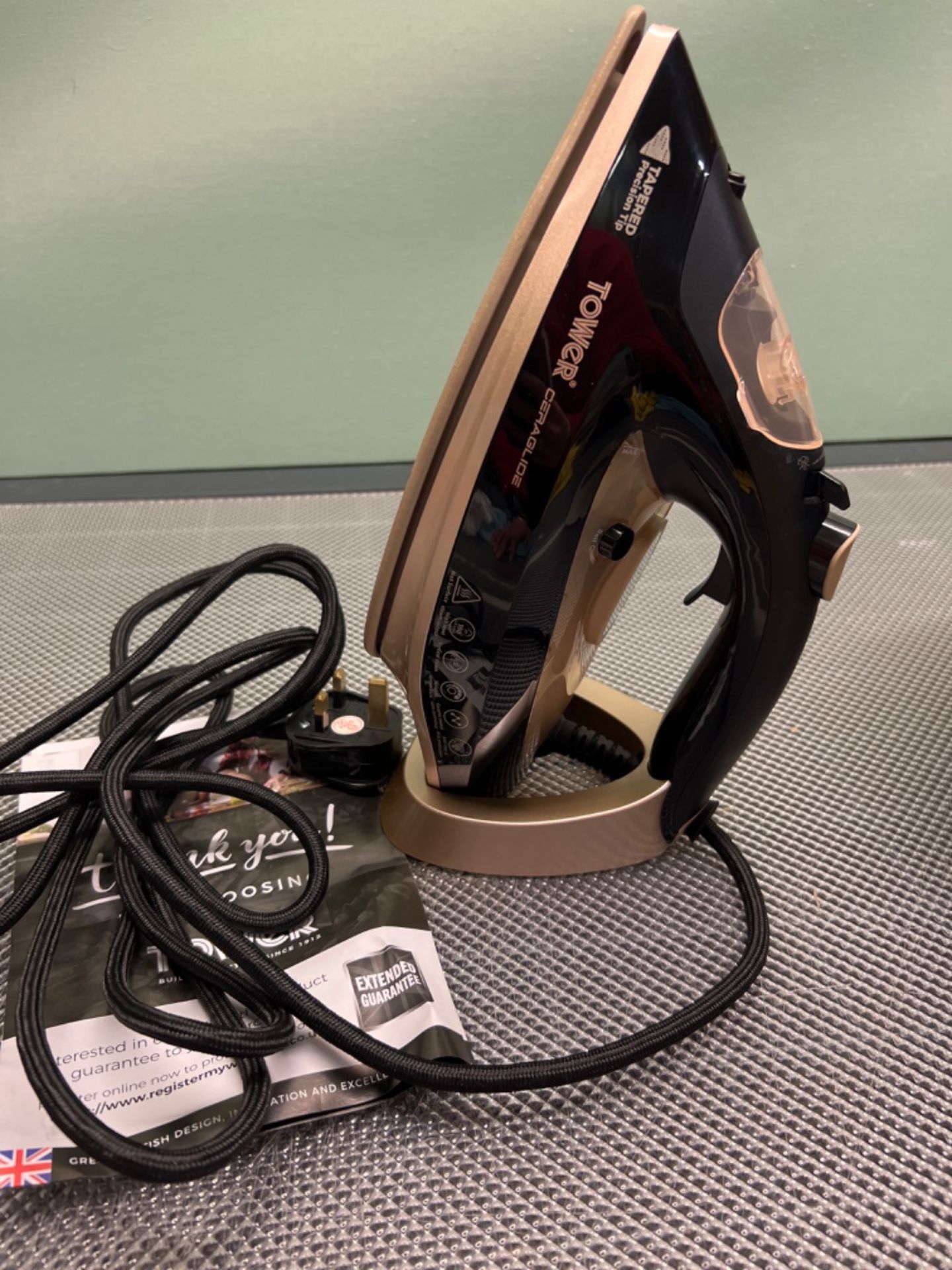 Tower T22021GLD Ceraglide Steam Iron with Fast Heat-Up, Extra Long 3 Metre Power Cord, 3100W, Black - Image 3 of 3