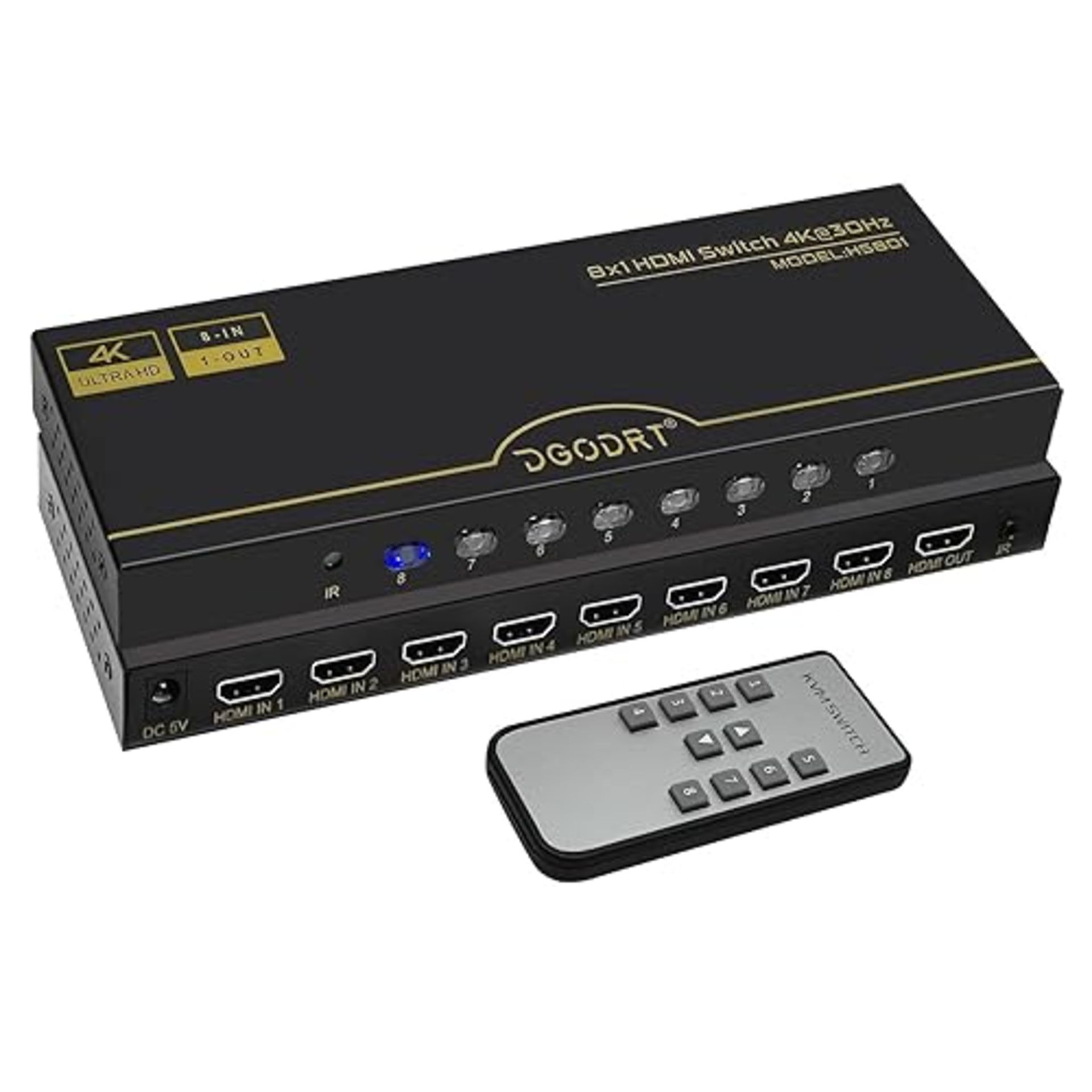 HDMI Switch 4K, HDMI Switcher Box 8 In 1 Out with Remote - Supports 4K@30Hz 3D HDR UHD 1080P for PS