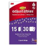 Command Adjustables Repositionable Clips, Pack of 15 Clips and 30 Strips, Transparent - Hanging Dec