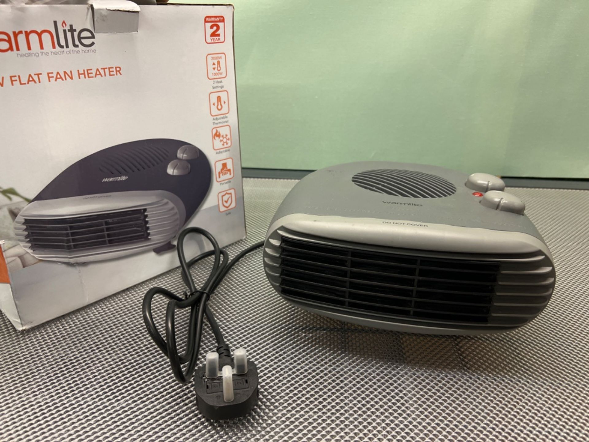 Warmlite WL44004DT 2000W Portable Flat Fan Heater with 2 Heat Settings and Overheat Protection, Dar - Image 2 of 3