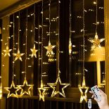 BLOOMWIN Christmas Window Lights 2m x 1m 12 Stars Curtain Fairy Light Xmas Decoration for Indoor Pa
