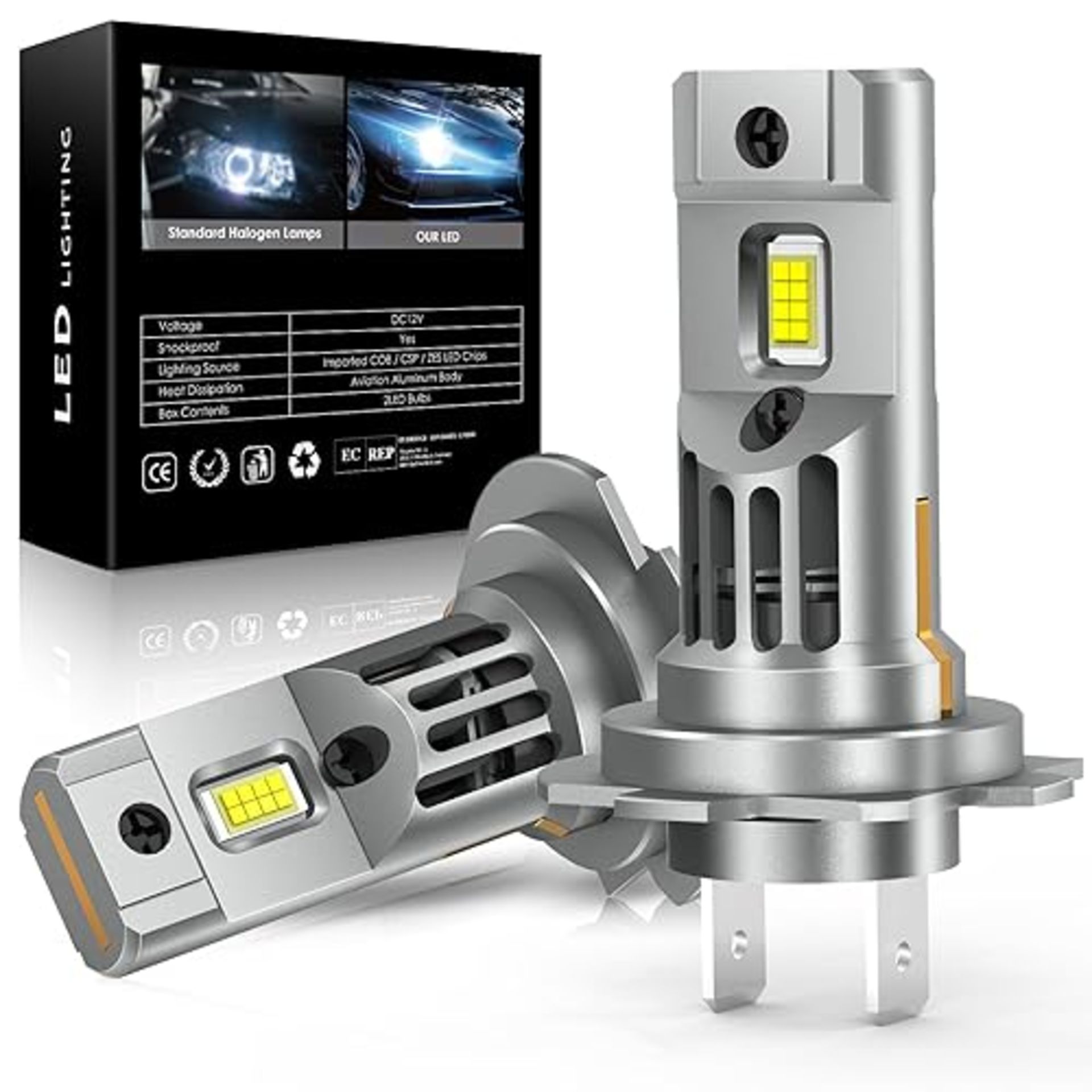 JOSHF LED H7 Headlight Bulb, 100W CSP 22000LM 6500K Wireless Headlight 1:1 Mini Car Conversion Kit 