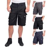 Lee Cooper Classic Multi Pocket Cargo Heavy Duty Easy Care Workwear Shorts, Black, 42W