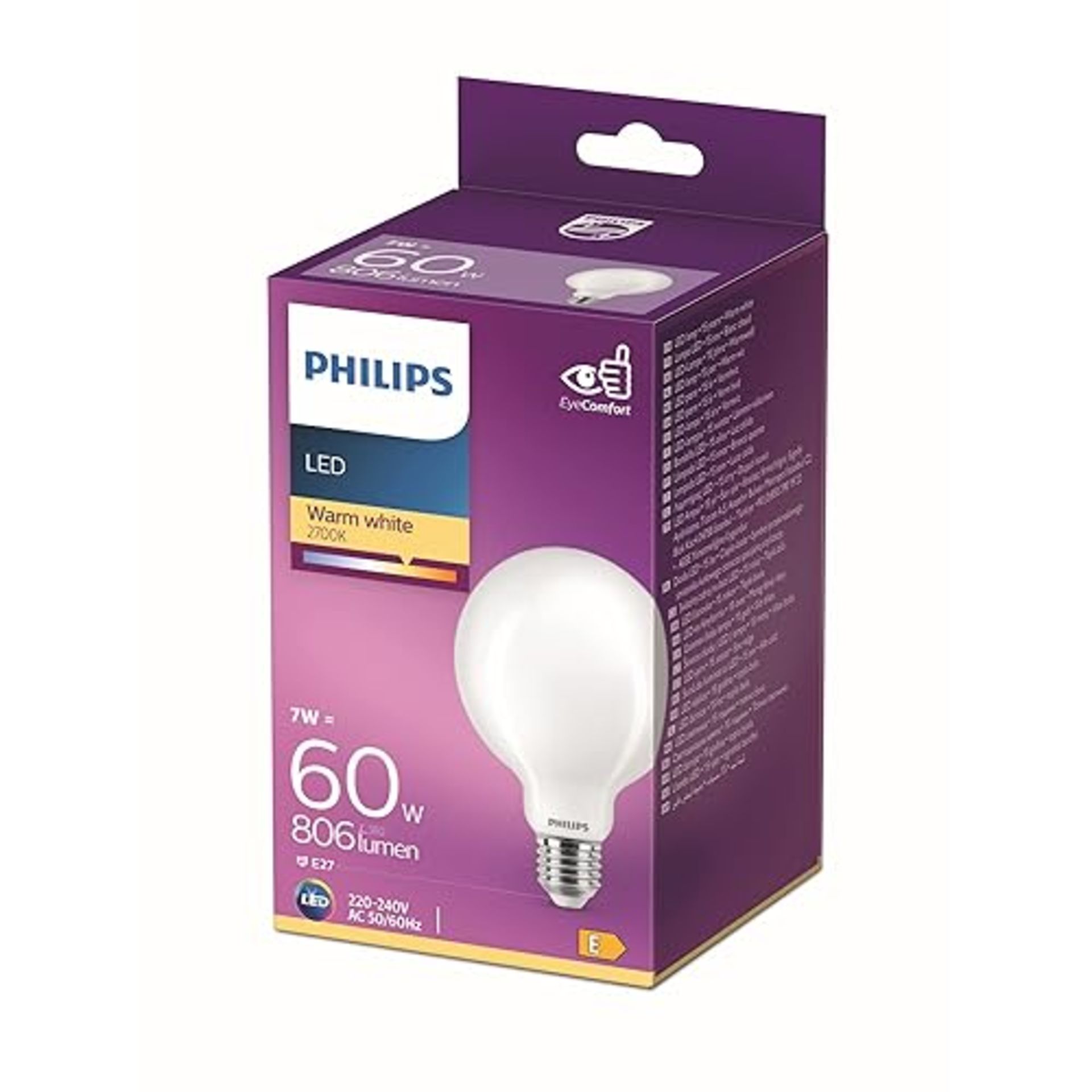 Philips LED Premium Frosted G93 Globe Light Bulb [E27 Edison Screw] 7W - 60W Equivalent, Warm White