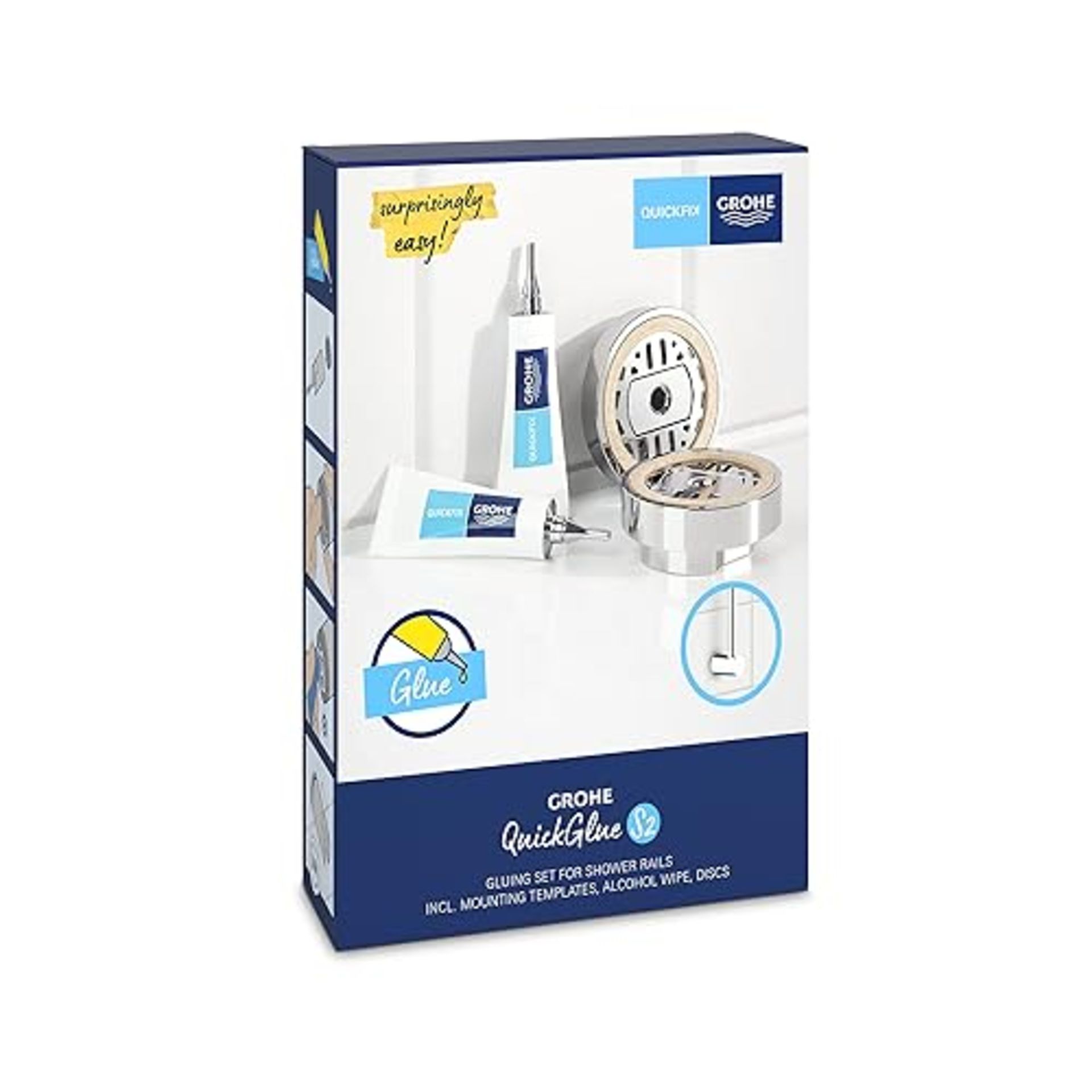 GROHE QuickGlue S2 Set with 2 Glues, 2 Mounting Templates, 2 Discs and 1 Alcohol Wipe for GROHE Qui