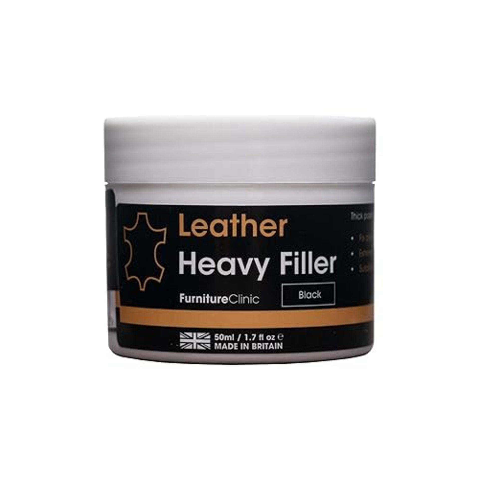 Leather Repair Filler (Black) - For Filling Holes, Scuffs, Scratches, Cracking Etc - Heavy Filler -