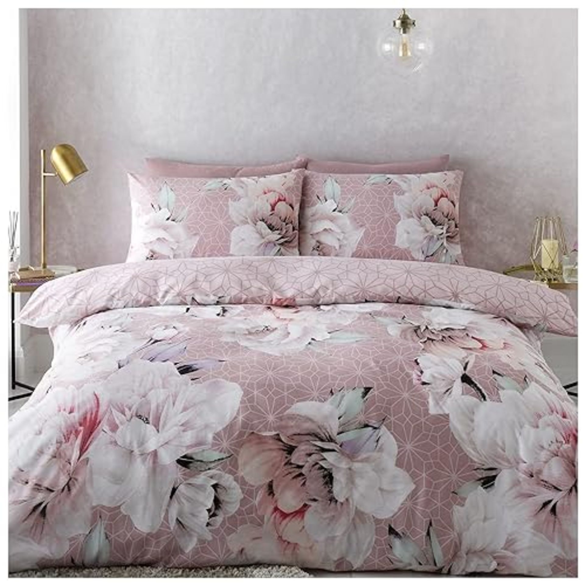 GC GAVENO CAVAILIA Large Floral Patterned Duvet Cover Watercolour Blush Pink, Easy Care Poly Cotton