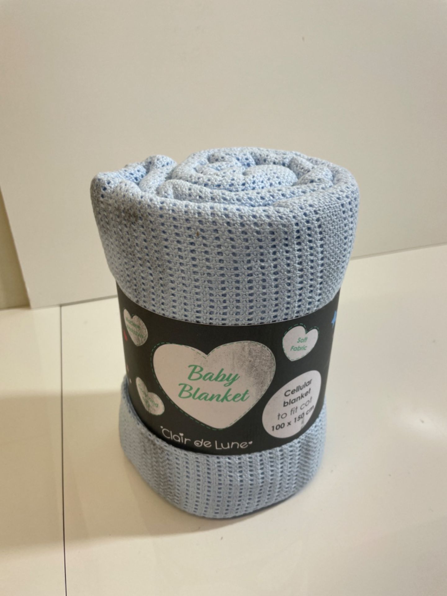 Clair de Lune Cellular Baby Blanket 100% Soft Breathable Cotton, Cot/Cot Bed (100 x 150 cm) Blue - Image 2 of 3