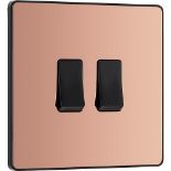 BG Electrical Evolve Double Light Switch, 20A, 2 Way, Polished Copper