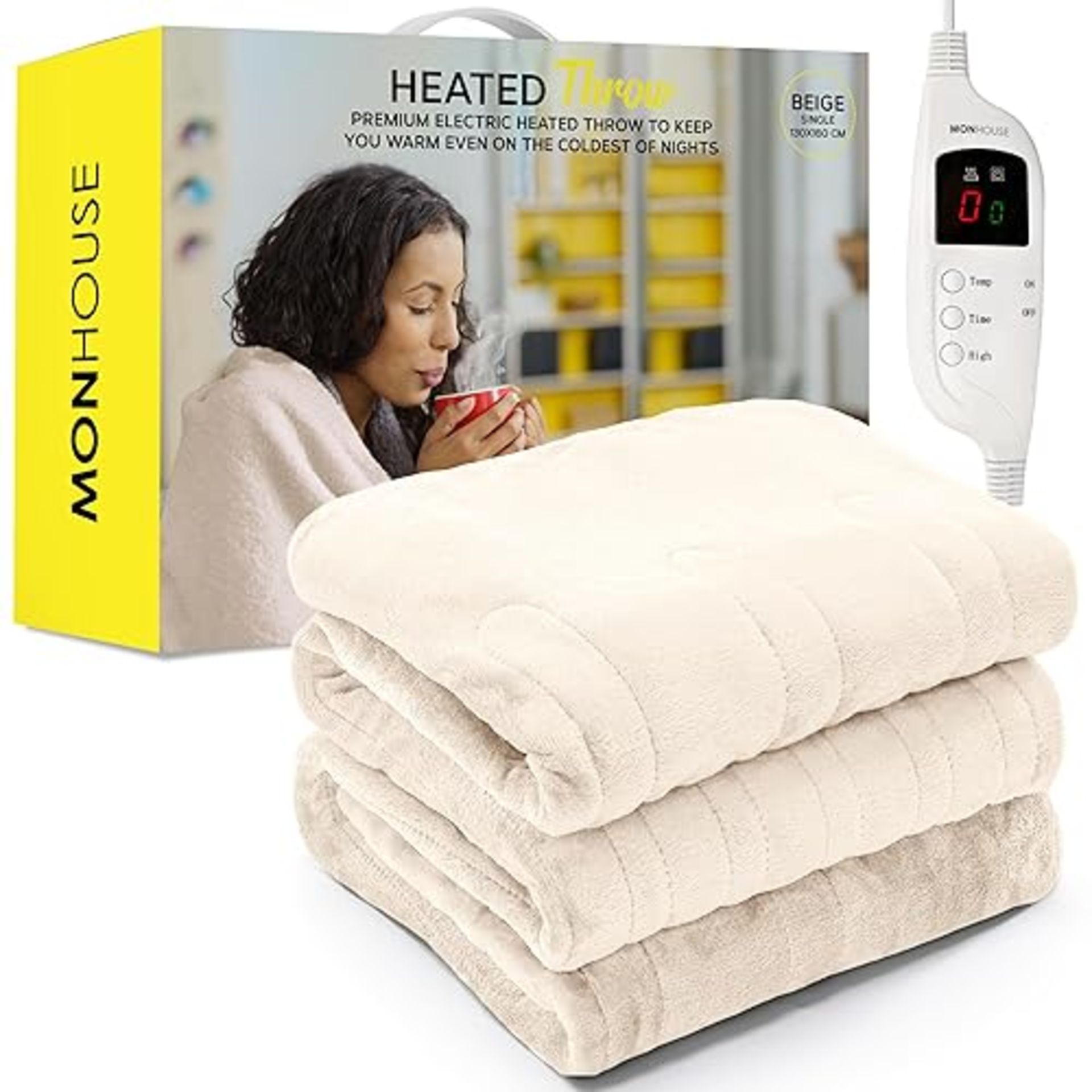 MONHOUSE Heated Throw - Electric Blanket - Digital Controller - Timer up to 9 hours, 9 Heat Setting