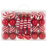 72 Piece Christmas Tree Baubles Set Xmas Decorations Mixed Designs - Red White