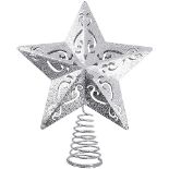 Aneco 8 Inches Glittered Christmas Tree Topper Metal 5 Point Star Treetop Xmas Tree Decoration Wire